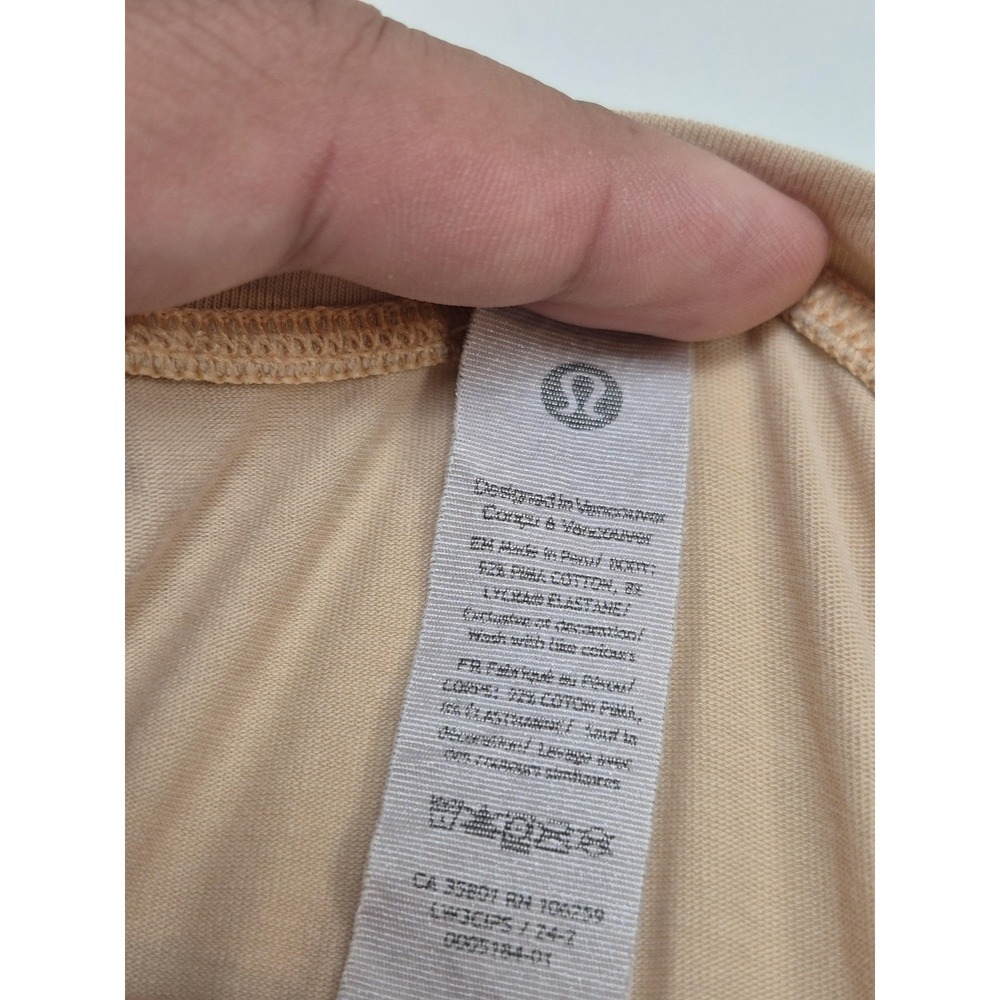 Lululemon Cates Shirt Womens 8 Beige Short Sleeve Relaxed Fit Cotton Stretch Top - Picture 3 of 9